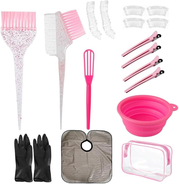 Hair Dye Color Brush and Bowl Set, Color Bowl Brushes Tool Mixing Bowl Kit Tint Comb for Hair Tint Dying Coloring Applicator (Gray&Pinky)