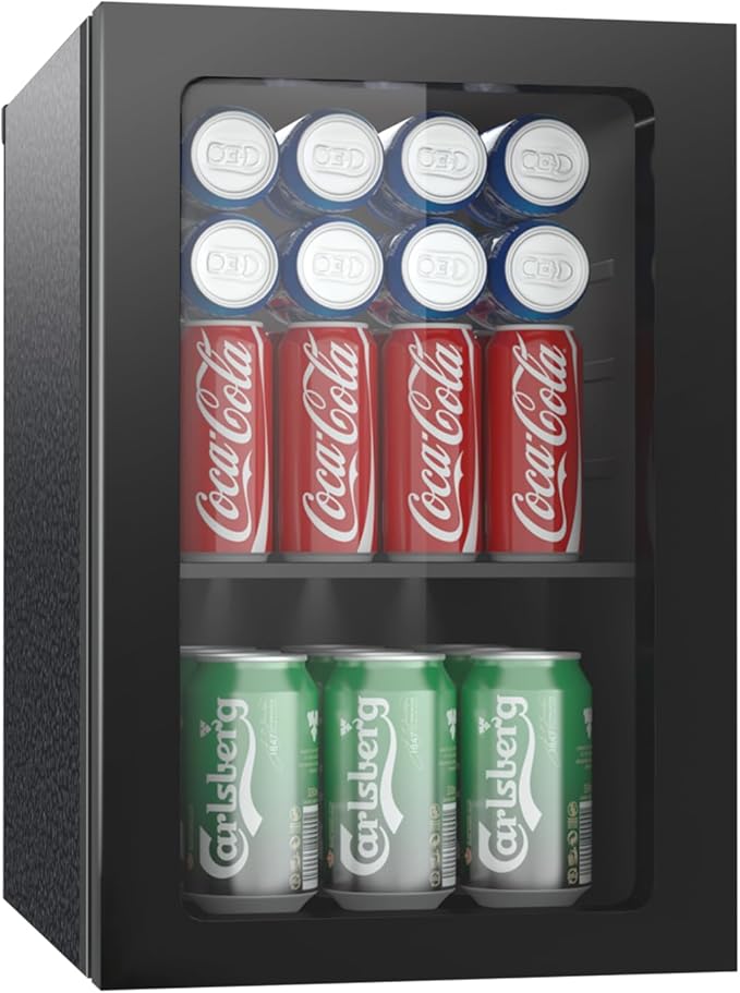 Compact Beverage Refrigerator,24 Can/0.9 Cubic Feet Fridge with Glass Front Door for Soda, Beer or Wine, Under Counter Small Refrigerator with Adjustable Shelve