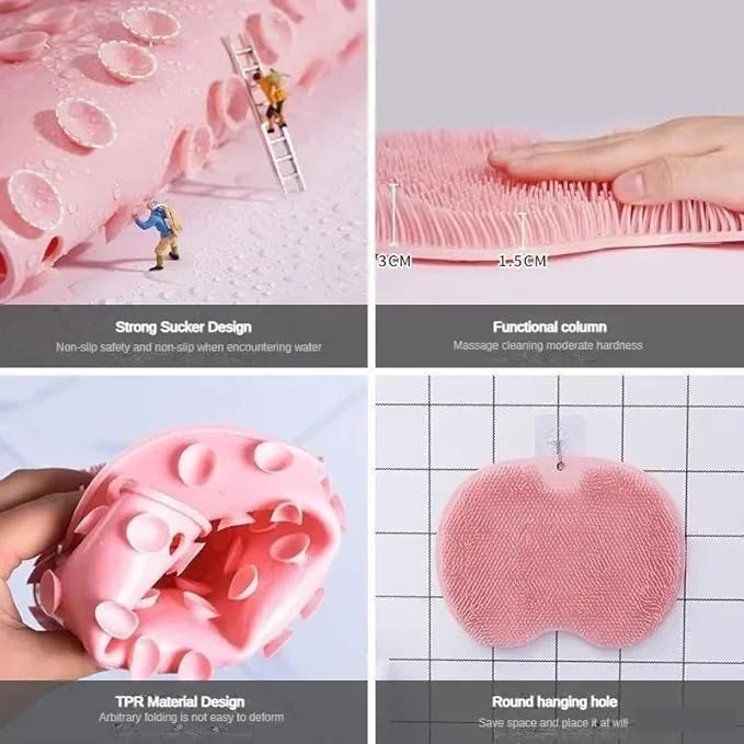 2 PCS Shower Foot & Back Scrubber Mat Hands Free Foot Massager Mat with Non-Slip Suction Cups for Use in Shower Cups Foot Cleaner for Men and Women