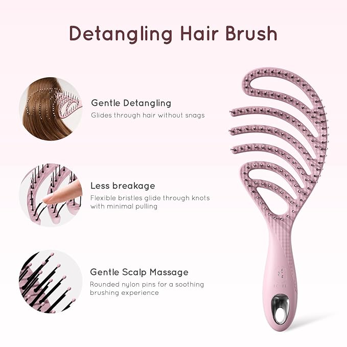 Detangling Brush, Vented Detangler Hair Brush for Fine, straight, long, Wet or Dry Hair with Smooth Bristles, Gentle on Scalp for Men, Women & Kids (Pink)