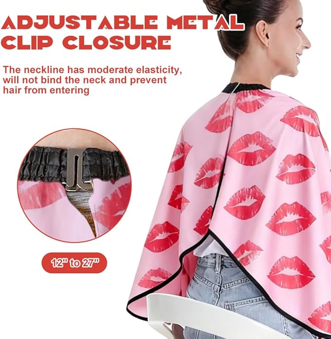 Salon Cape for Women,Adjustable Hair Cutting Cape,Professional Large Barber Stylist Hairdresser Cape,Waterproof & Light Weight & Machine Washable- 63”× 56” (Big Red Lips)