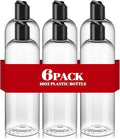 6 Pcs 16 oz Clear Plastic Empty Bottles with Black Disc Top Caps, Squeezable Refillable Shampoo Bottles Travel Cosmetic Containers for Lotions, Body Soap Cream