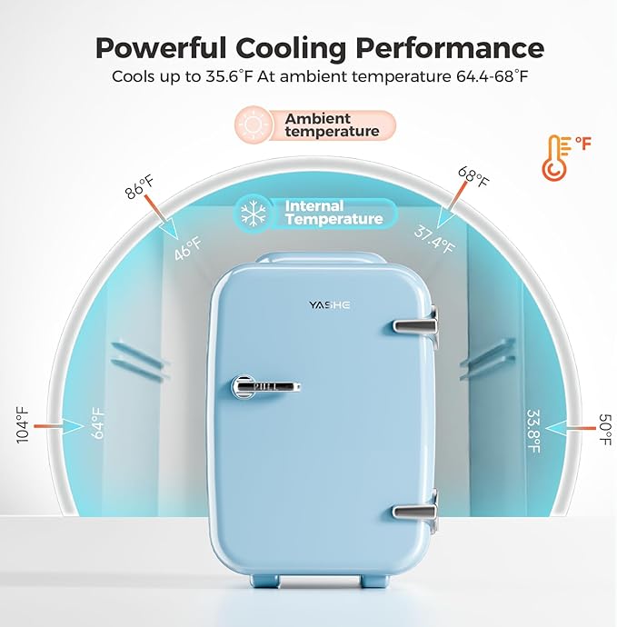 Mini Fridge, 4 Liter/6 Can Mini Makeup Fridge, 110V AC/ 12V DC Portable Thermoelectric Cooler&Warmer for Skincare, Drink, Cosmetic, Medicine, Small fridge for Bedroom, Office, Dorm, Car, Blue