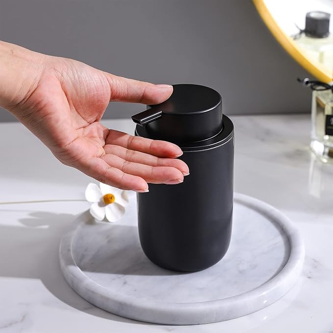 Black Soap Dispenser Set- Modern Ceramic Hand Dish Soap Dispenser for Bathroom Refillable Liquid Lotion Soap for Farmhouse Kitchen Decor Dish 2 Pack