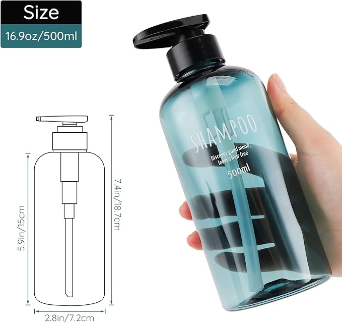 Segbeauty 2-Pack 16.9oz Shower Dispensers, Blue Refillable PET Plastic Bottles for Shampoo, Conditioner, Body Wash, Lotion