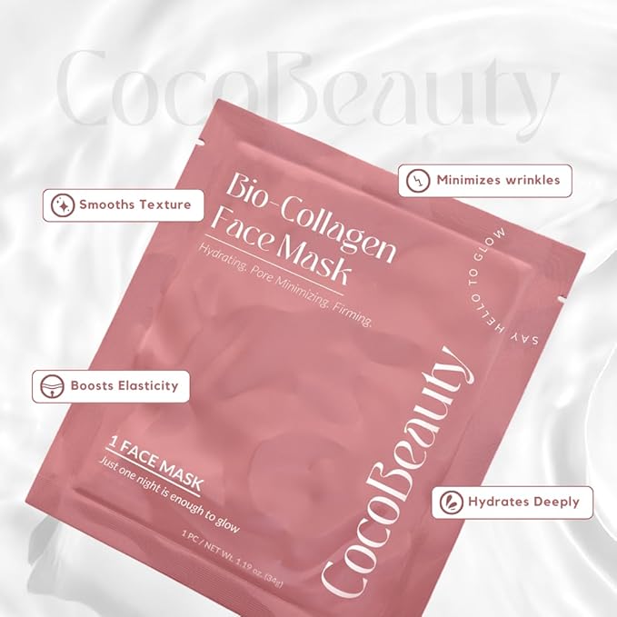 Collagen Sheet Mask – Hydrating Korean Face Mask for Fine Lines & Anti-Aging, Deep Moisture, Radiant Skin Boost, Bio-Collagen Facial Masks (4 Pack)