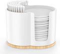 Cotton Pad and Swab Holder, Q tip Holder Round Cotton Pad Dispenser Plastic Cotton Swabs Dispenser, Bathroom Accessories Storage Organizer for Cotton Pads Floss Picks, White