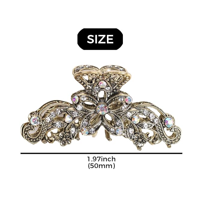 Fancy Hair Claw Jaw Clips Pins For Womens, Vintage Rhinestone Crystal Flowers Hair Barrette for Thick Hair Accessories White Silver