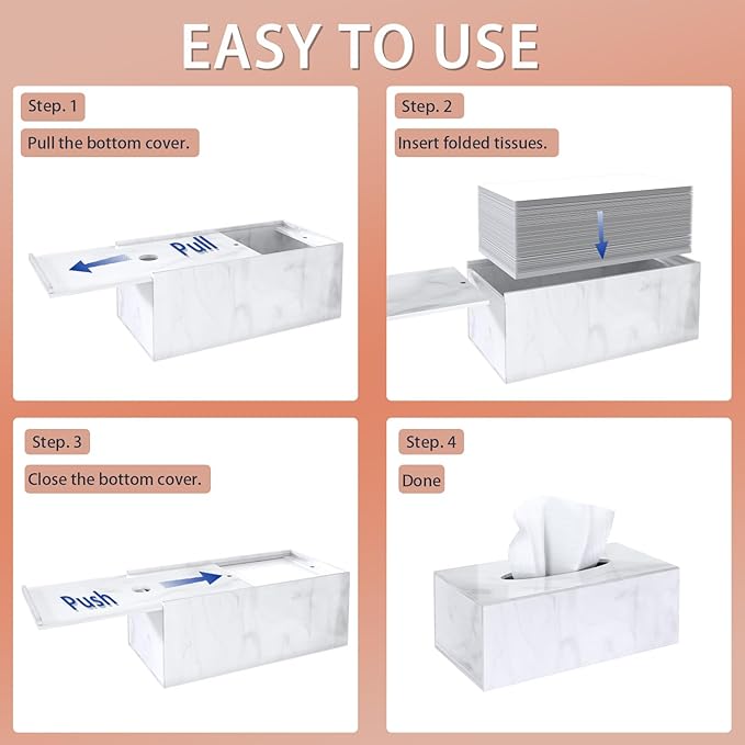 SILUT Tissue Box Cover Rectangle, Marble Texture Tissue Box Holder, Decorative Tissue Holder for Bathroom, Kitchen, Vanity, Modern Tissues Organizer