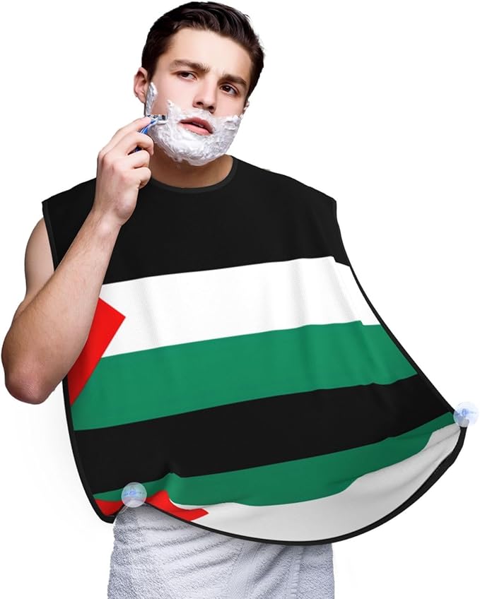 Palestine Flag Print Beard Bib Apron For Men, Beard Hair Catcher For Men Shaving Trimming,Beard Cape Cloth