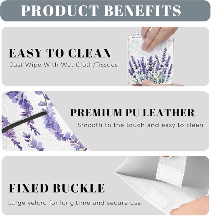Butterfly Tissue Box Cover Purple Lavender Blossoms Garden Square PU Leather Waterproof Tissue Box Holder for Bathroom Kitchen Bedroom Vanity Countertop Night Stands
