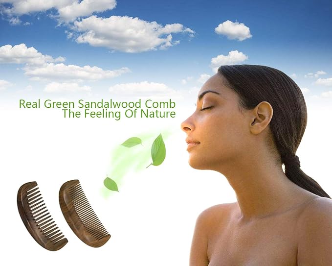 Real Natural Green Sandalwood Wooden Comb/Boutique Hair/Beard Pick Comb - NO SNAGS,NO STATIC,NO TANGLE (Standard tooth)