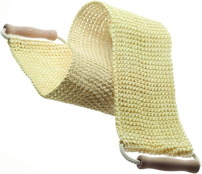 Premium Sisal Exfoliating Back Strap Shower Brush Rub Exfoliating Dead Skin Shower Bath Towel Skin Care Bath Towel Scrubber Natural Sisal Back Strap with Wooden Handle for Home Shower SPA Scrubber