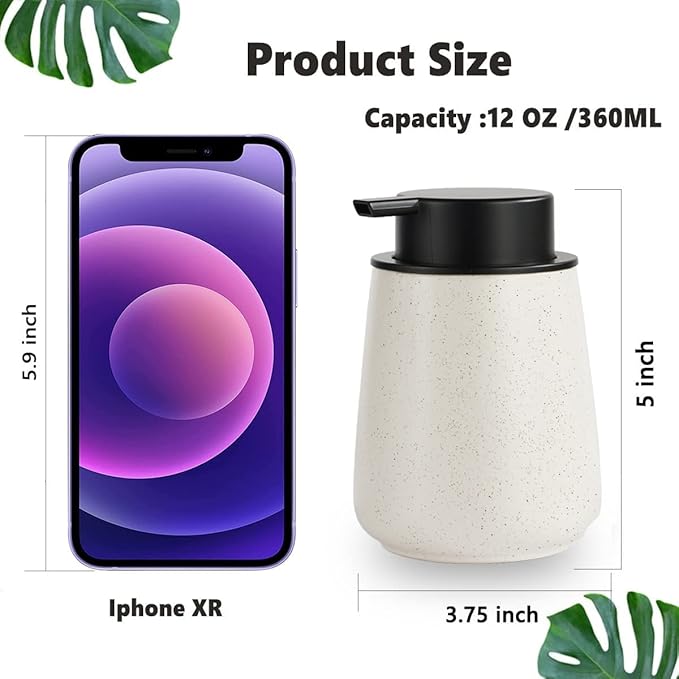 12Oz Beige Soap Dispenser Set - Ceramic Speckled Lotion Hand Soap Dispenser Set with Easy-to-Press Black Pump, Refillable Mordern Liquid Dish Soap Dispensers for Bathroom & Kitchen, 2 Pack