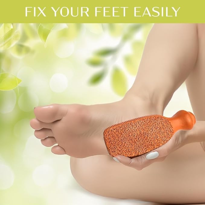 Pumice Stone for Feet - 2-Sided Terra Cotta Foot Scrubber, Professional Exfoliating Clay Stone for Feet Hands Body Care - Pumice Stone for Feet Callus Remover, Brown (Pack of 2)