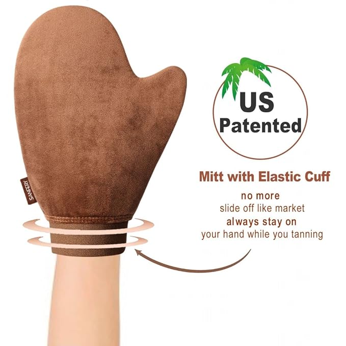 5-Piece Self Tanning Mitt Kit with Self Tanner Back Applicator, Self Tanning Brush, Exfoliating Mitt & Accessories for Flawless Tan