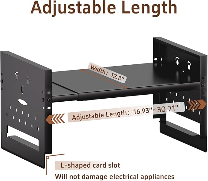 Adjustable Top Storage Shelf for Refrigerator or Washer, Dryer Countertop, Expandable Storage Shelves for Kitchen, Laundry Room and Dorm Room (Black)