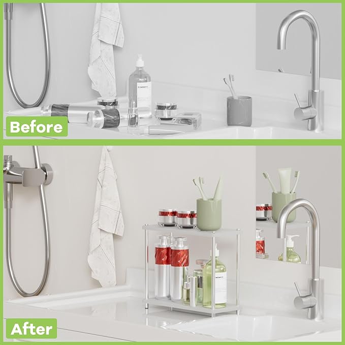 Bathroom Countertop Organizer Water Absorbing Stone Bathroom Organizer 2 Tier Skincare Organizer with Perfume & Makeup