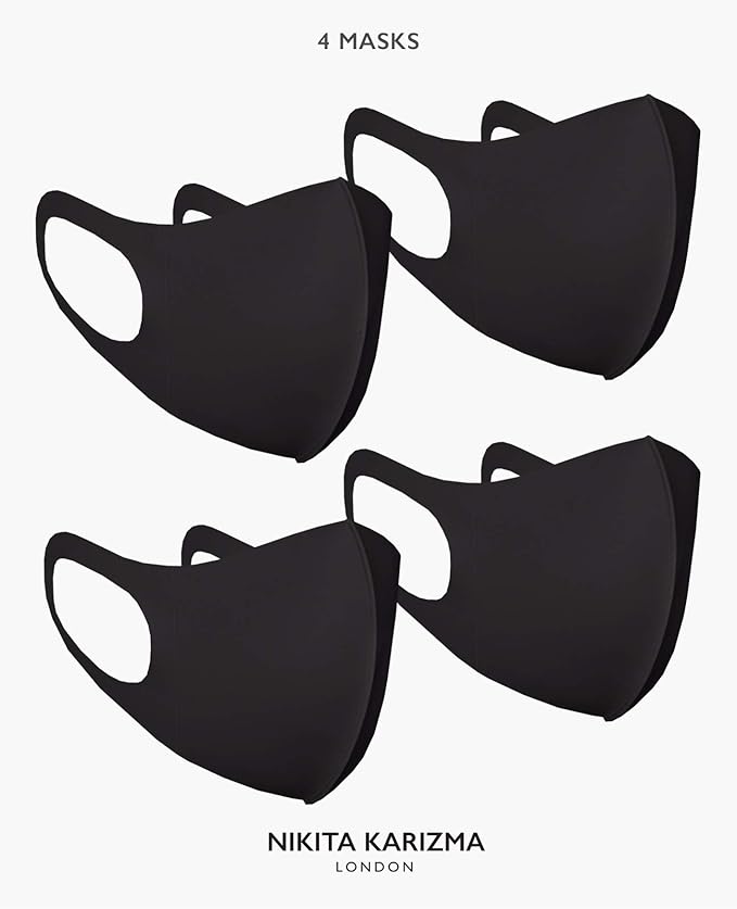 KARIZMA Styling Essentials Cloth Face Mask. 4 Buttery Soft Masks Washable Fabric. Single Color Pack - Black Face Mask Reusable. Fabric Face Mask 4 Pieces