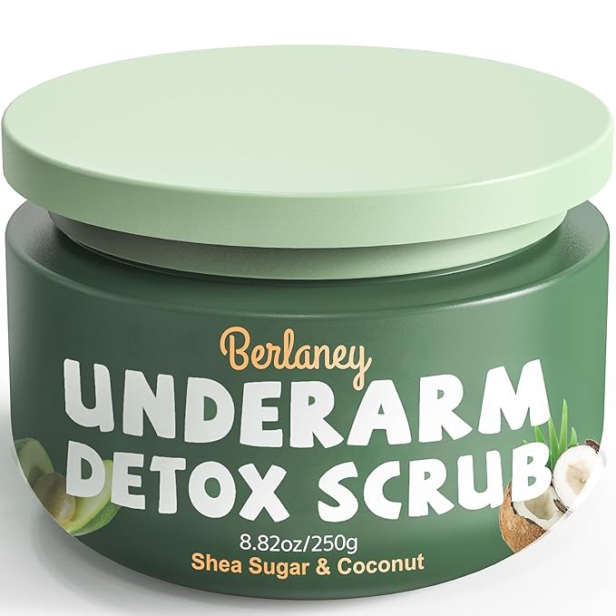 Armpit Detox and Scrub with Shea Butter and Coconut 8.82oz-Exfoliating Scrub with Natural Ingredients for Removing Odor, Deep Cleansing and Exfoliating, also for Legs, Knee, Feet, Hands, Body