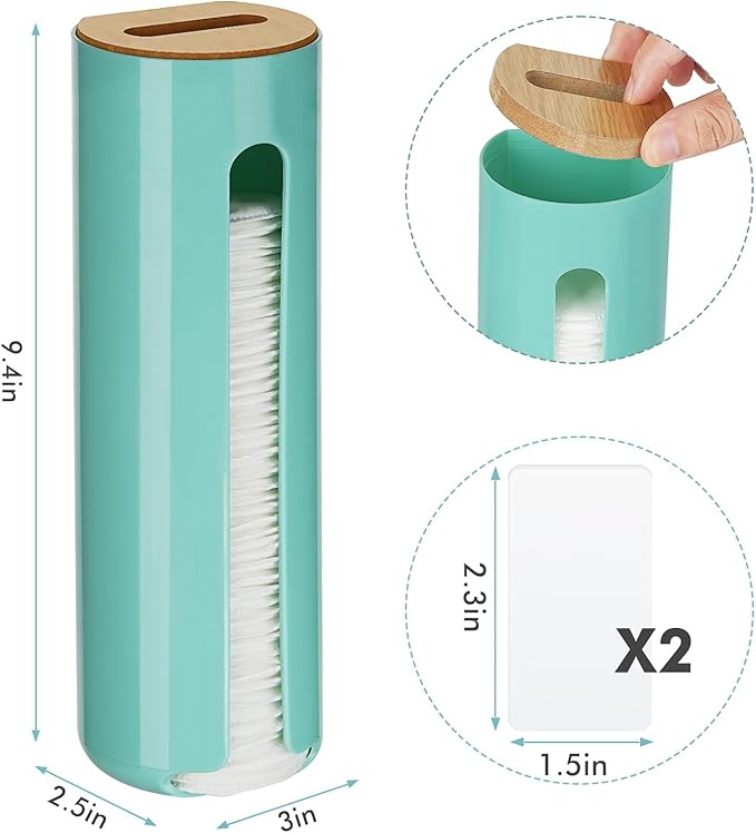 Cotton Pad Holder, Wall Mounted Cotton Rounds Holder Dispenser Face Pad Holder Makeup Organizers Containers for Bathroom (Green)