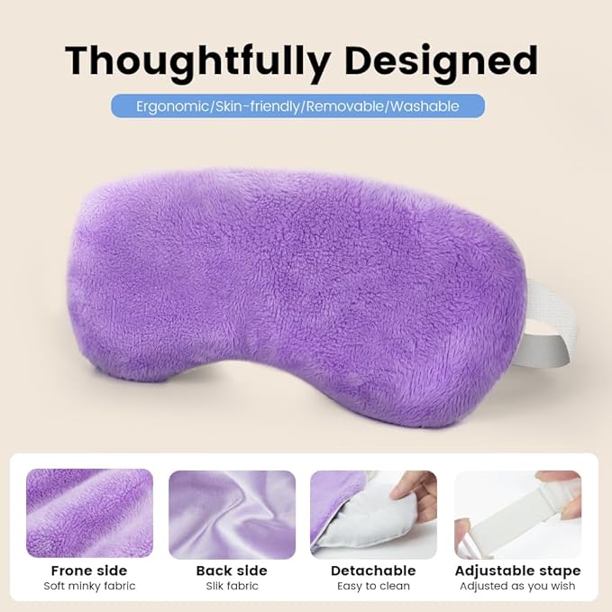 Microwave Heated Eye Mask, Steam Warm Compress for Dry Eyes, Work with Relieve, Blepharitis & Stye Treatment (Purple)