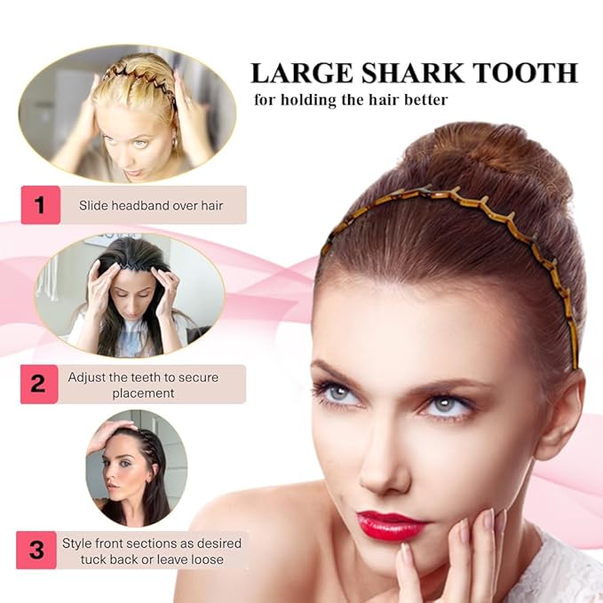 Zig Zag Headbands, Recycled Plastic Wavy Hair Band with Teeth, Headbands for Women and Men, Classic 90s Hair Accessories, (1 Black Color+1 Brown)