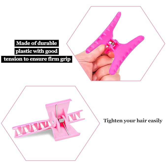Hair Sectioning Clips, 12 Pack, Pink and White, 3.14 Inch, Plastic Styling Clamps for Salon and Home Use