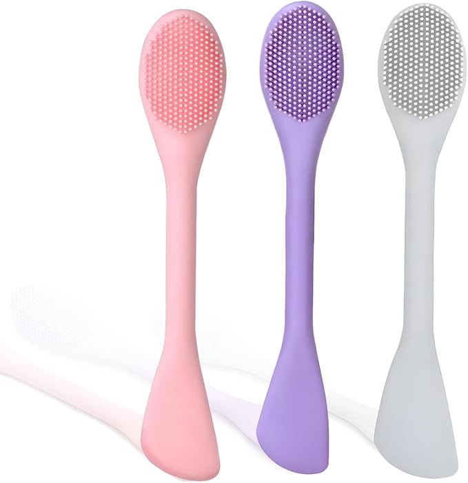 Silicone Facial Mask Applicator Face Masks Skincare Brush Facial Scrubber Double-Head Lotion Spatula Scoop for Makeup,Foundation,Cream,Lotion,Moisturizer,Gel,Peel,Mud Masks,Grey and Purple
