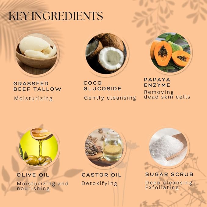 Tallow Cleansing Balm - With Grass-fed Beef Tallow, Papaya Enzyme | Waterproof Makeup Remover Balm | Natural Face Cleanser Oil | Sulphate Free | for sensitive skin, MADE IN USA - 3.17 oz/ 90 g (2 oz)