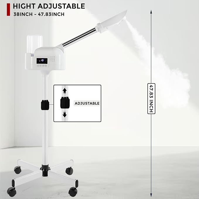 Professional Facial Steamer On Wheels for Esthetician, Touch Screen Vaporizador Facial Steamer with Hot Mist&Timer Function, Spa and Home Use