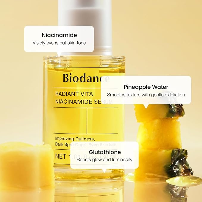BIODANCE Radiant Vita Niacinamide Serum, for Even Tone Dark Spot Care with Vitamin C, Hydrating for Sensitive Skin, Filter Glow Serum, Korean Skin Care | 1.01 floz x 1 ea