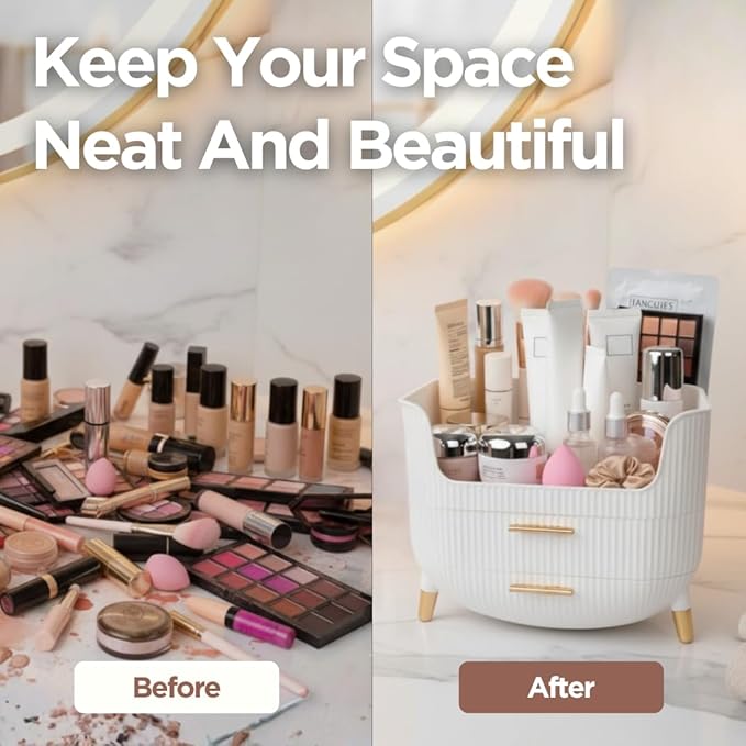 Makeup Organizer with Drawers, Skincare Storage Box for Vanity, Multiple Compartments, Portable Cosmetic Display Case with Handle, Large Make up Organizers for Dresser, Bathroom, Bedroom, Pink