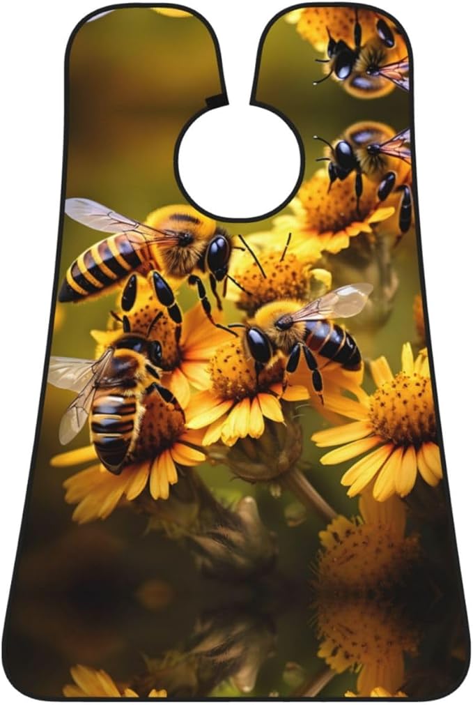 Rural Honey Bees Flowers Print Beard Bib Apron For Men, Beard Hair Catcher For Men Shaving Trimming,Beard Cape Cloth