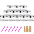 12 Pack 4 oz Plastic Cosmetic Containers With Silver Lids Refillable Clear Empty Travle Jars Containers for Body Butter,Sugar Scrubs,Cream,Lotions,Candy, Label&Spatulas