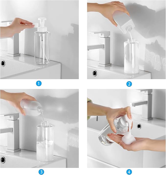 UUJOLY Foaming Soap Dispenser, 17 OZ Refillable Plastic Soap Pump Bottle for Liquid Soap, Shampoo, Body Wash, 2 Pcs, Clear