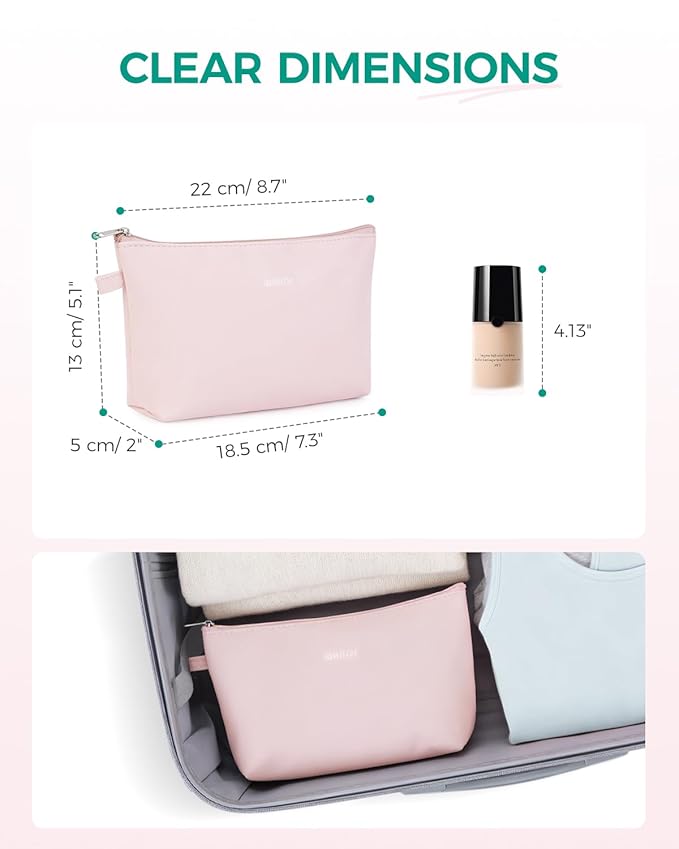 WANDF Cosmetic Bag for Women Makeup bag Organizer Small Mini Makeup Pouch for Purse Water Resistant Girls Gift (Pink)