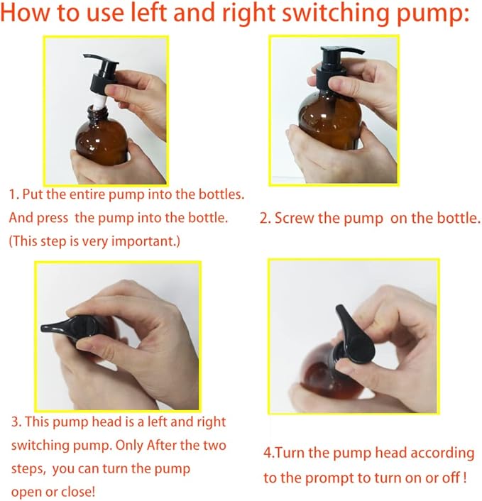 12 Pack 8 oz Amber Glass Bottles with Pumps for Essential Oils, Cleaning Products, Lotions, Aromatherapy Oil, Pump Bottles, Refillable Containers with Cap, Funnel, 12 Chalk Labels, 1 Pen