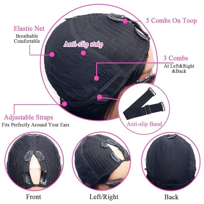 250% Density V Part Wigs Human Hair Straight Upgrade U Part Wigs Drawstring Wigs for Black Women Fits Snug & Secure No Glue No Sew in Beginner-friendly Clip In Half Wig Natural Color 26 Inch