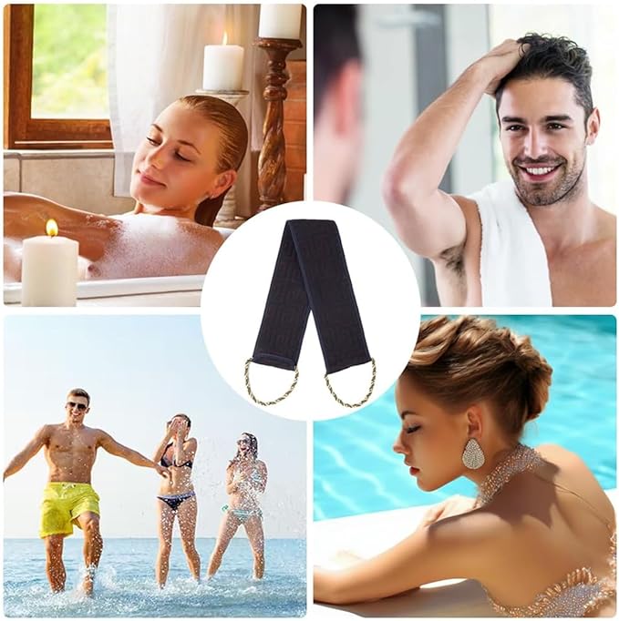 Exfoliating Back Scrubber for Shower, 34 Inches Back Scrubber with Handles, Double Sided Body Exfoliator Bath Tool, Exfoliating Washcloth to Scrub Your Body Deeply for Men & Women (Black)