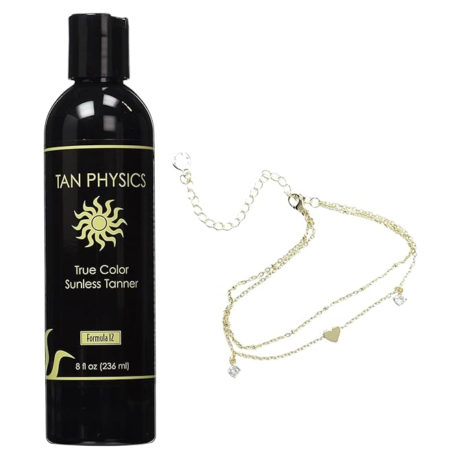 Tan Physics Sunless Tanner 8oz with Anklet – Self Tanning Lotion – Instant Tanning Lotion for Face & Body – Natural Self Tanner for a Streak-Free, Long-Lasting Glow