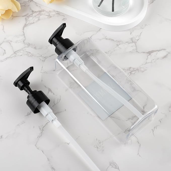 Shampoo and Conditioner Dispenser - Shower Soap Dispenser -16.9 Fluid Ounce Set, 3 Plastic Bottles and Black Pump - Shower Soap Dispenser, Suitable for Bathroom Refillable Dispenser