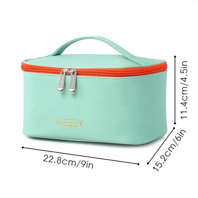 Meiyuuo Makeup Bag Large Cosmetic Bags for Women Girls Cute Travel Zipper Pouch Toiletry Organizer for Beauty Essentials Waterproof (Light Green)