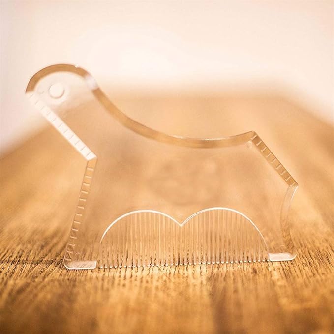 Beard Shaping Tool with Inbuilt Comb and Transparent Template Works with Electric Trimmers for Perfect Lineup Edging Jaw Cheek Neck Line Symmetric Curve Step Cut Styling Guide (Transparent)