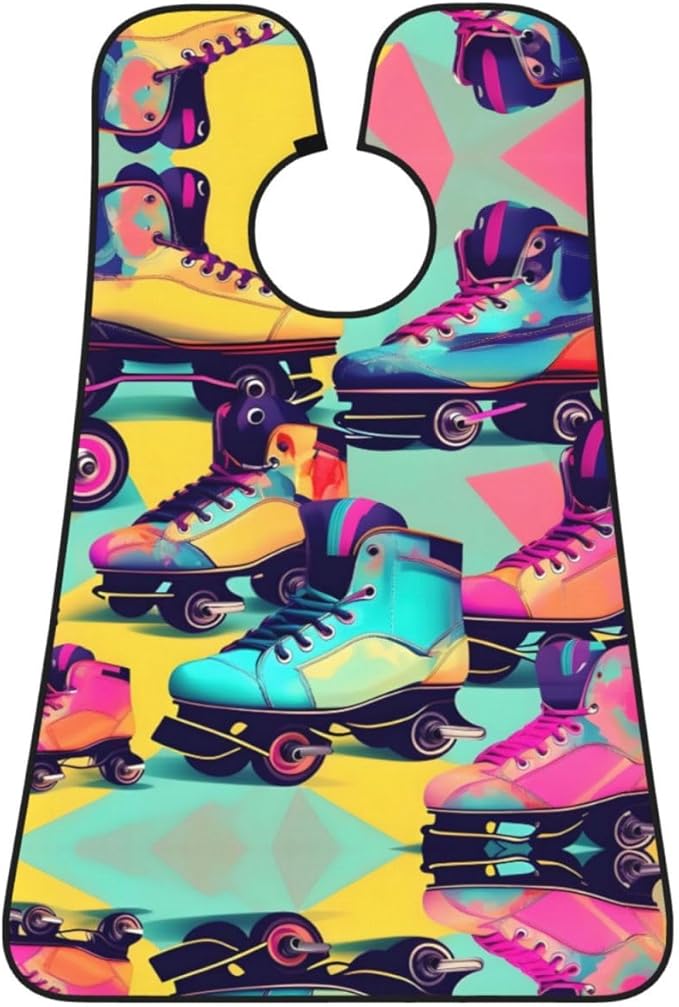 Retro Roller Skates Colorful Print Beard Bib Apron For Men, Beard Hair Catcher For Men Shaving Trimming,Beard Cape Cloth, Black