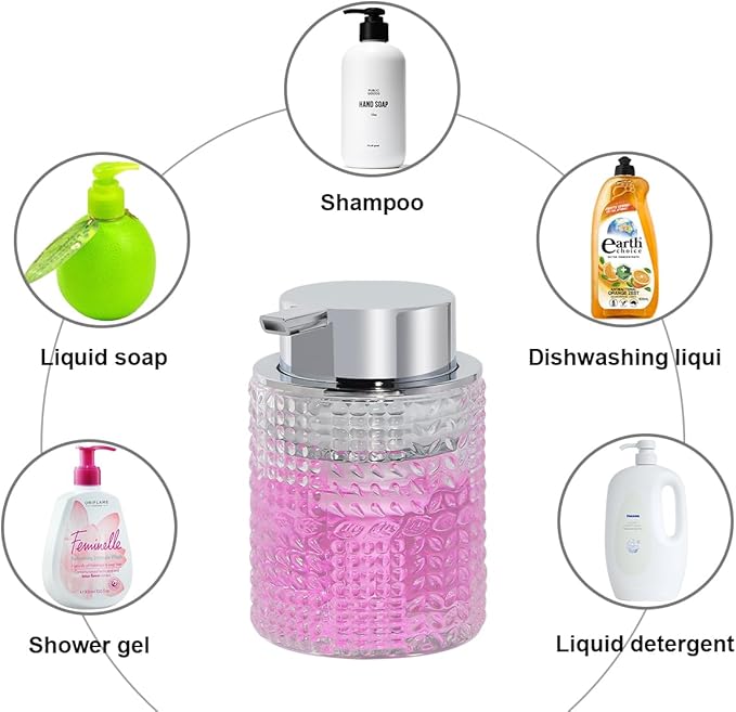 Foaming Hand Soap Dispenser, 10 oz Refillable Clear Glass Foam Soap Dispenser with Large Pump Bottle Container for Kitchen and Bathroom,1 pc