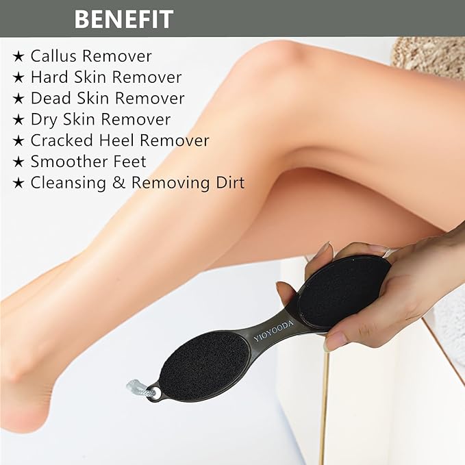 Foot File Callus Remover 4-in-1, Feet Scraper Pedicure Tools with Pumice Stone, Scrubber Brush, Foot Rasp and Sand Paper, Double Sided Multi Purpose, Clear Black and Blue