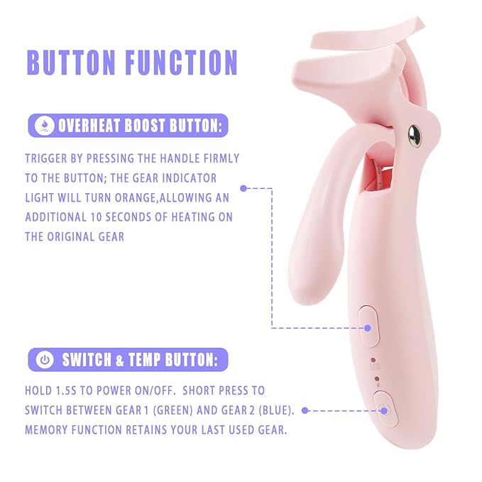 Pinkiou Heated Eyelash Curler for Women 10s Fast Heating Electric Lash Curler with 2 Temp Modes & Skin-Friendly Silicone Pad, USB-C Rechargeable Portable Eye Lash Curler for Long Lasting Natural Curls