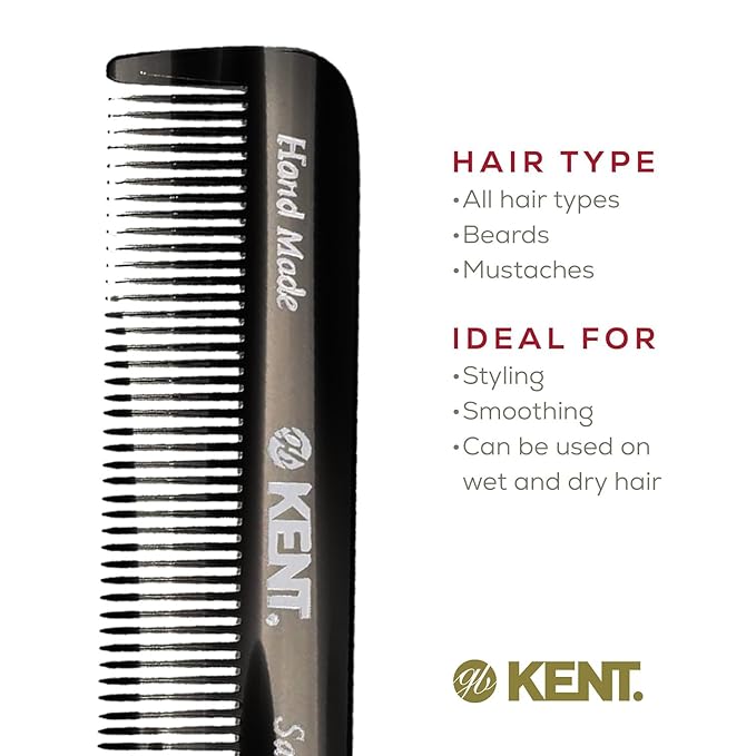 Kent 81T FOT Black Graphite Beard Pocket Comb Set for Men - Beard Kit for Travel and Home, Mustache Comb for Men, Mini Comb Beard Combs for Mens Grooming, Sawcut Hand polished Made in England