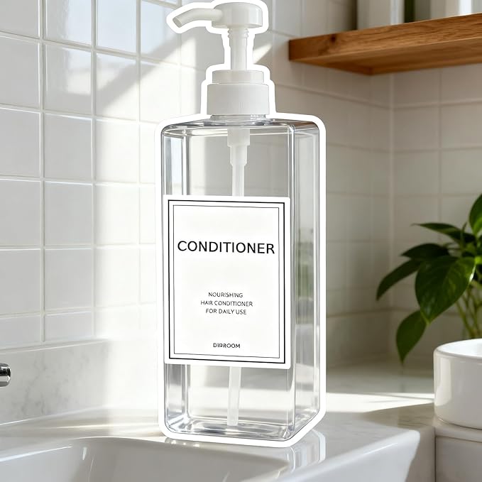Modern Shampoo and Conditioner Dispenser (21 oz, Pack of 3) Refillable Pump Bottle Set Empty Shower Plastic Bottles with Pump for Bathroom Body Wash Soap and Shower